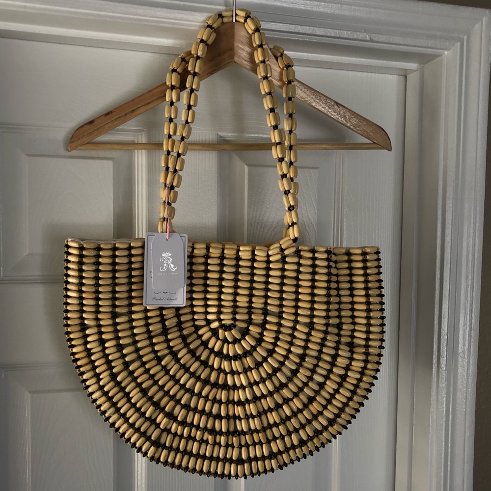 Rachel Ashwell Wooden Beaded Ratan boho Tote
